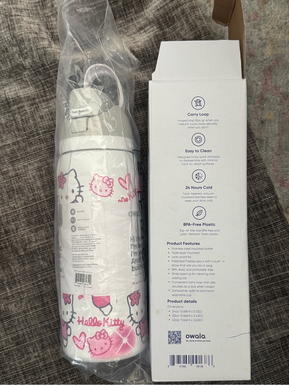 Owla Hello Kitty Kids Stainless Water Bottle - White & Pink